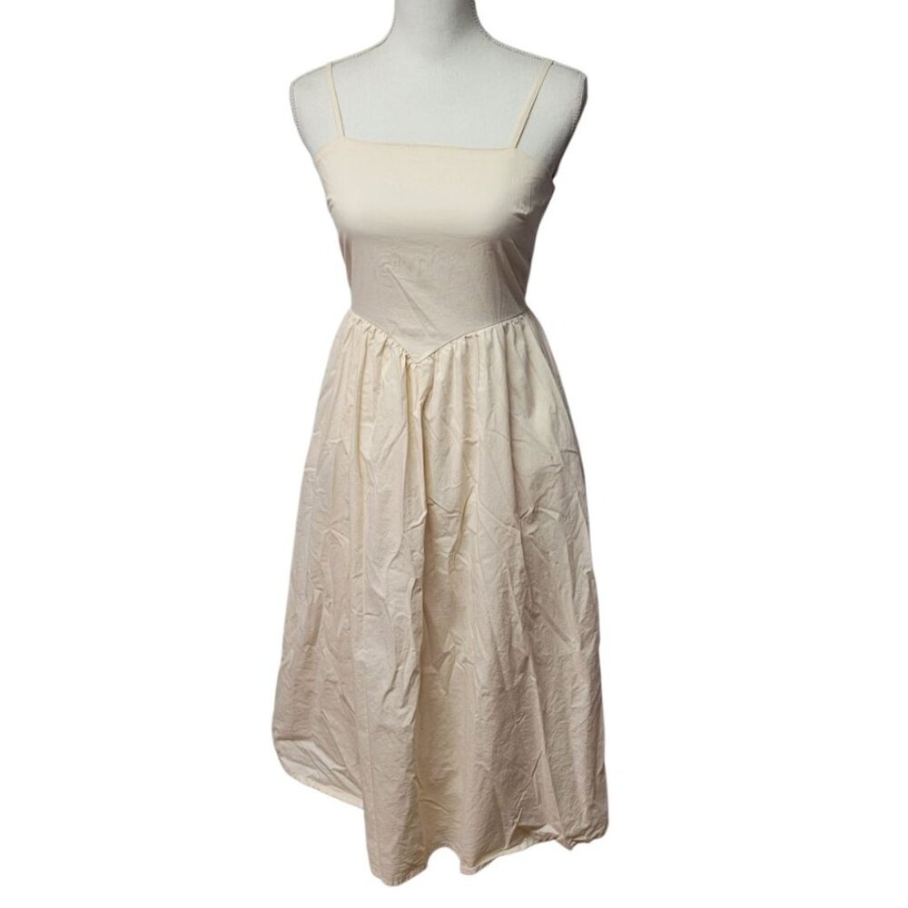 Japna Dress Pockets Spaghetti Strap Adjustable‎ Empire Waist Womens Small Cream